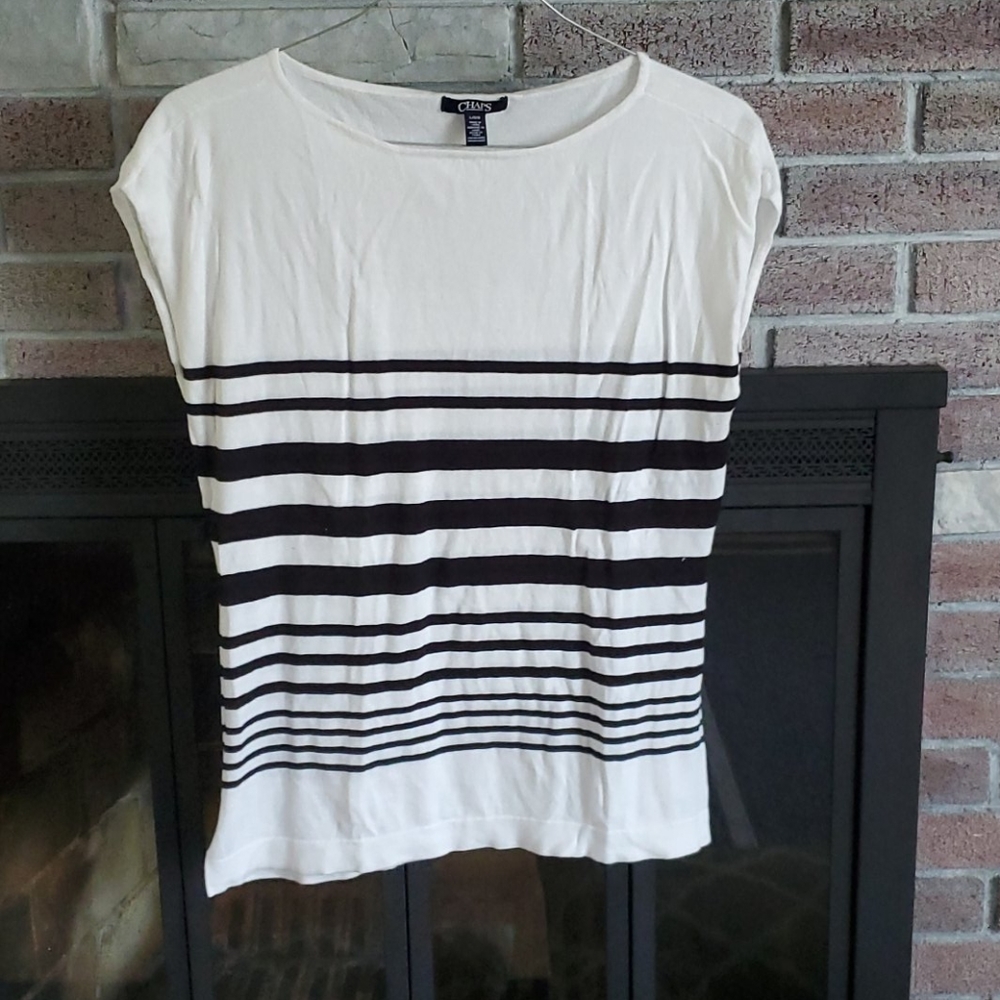 Chaps White and Black Striped Top - Picture 1 of 2